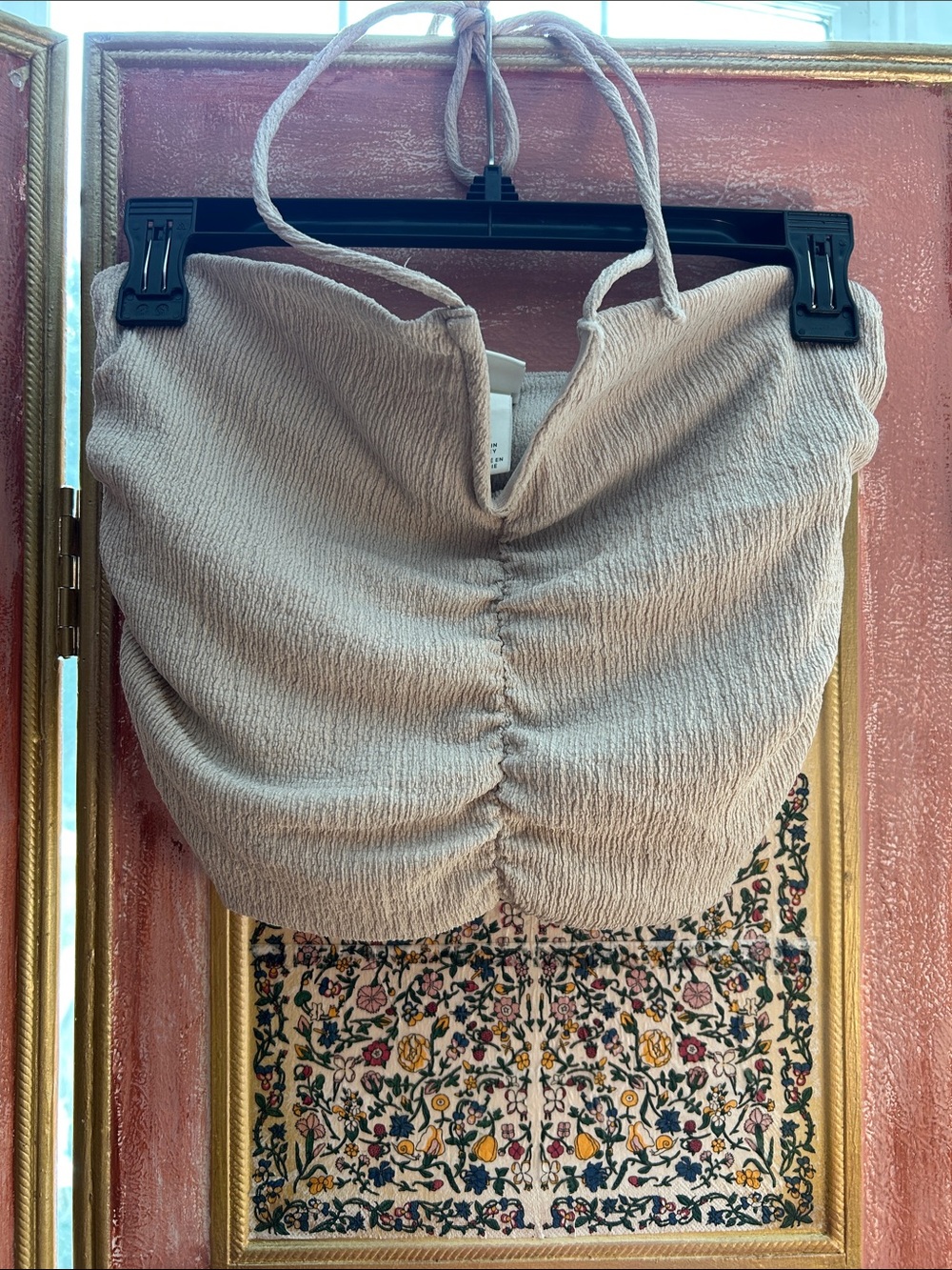 H&M Women’s Cream Smocked Ruched Tube Top Halter Neck Tie Y2K